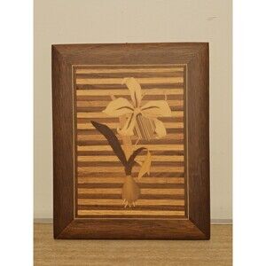Yosegi Zaiku Japanese Wood Inlay Wall Hanging Plaque Lily Flower